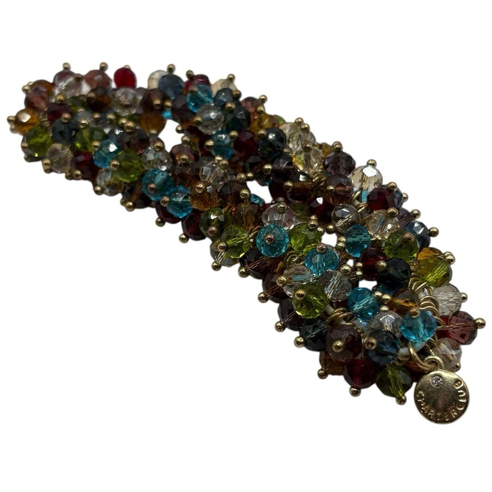 Charter Club Stretch Bracelet Faceted Glass Cha Cha Beads Gold Tone‎ Colorful - Picture 4 of 16